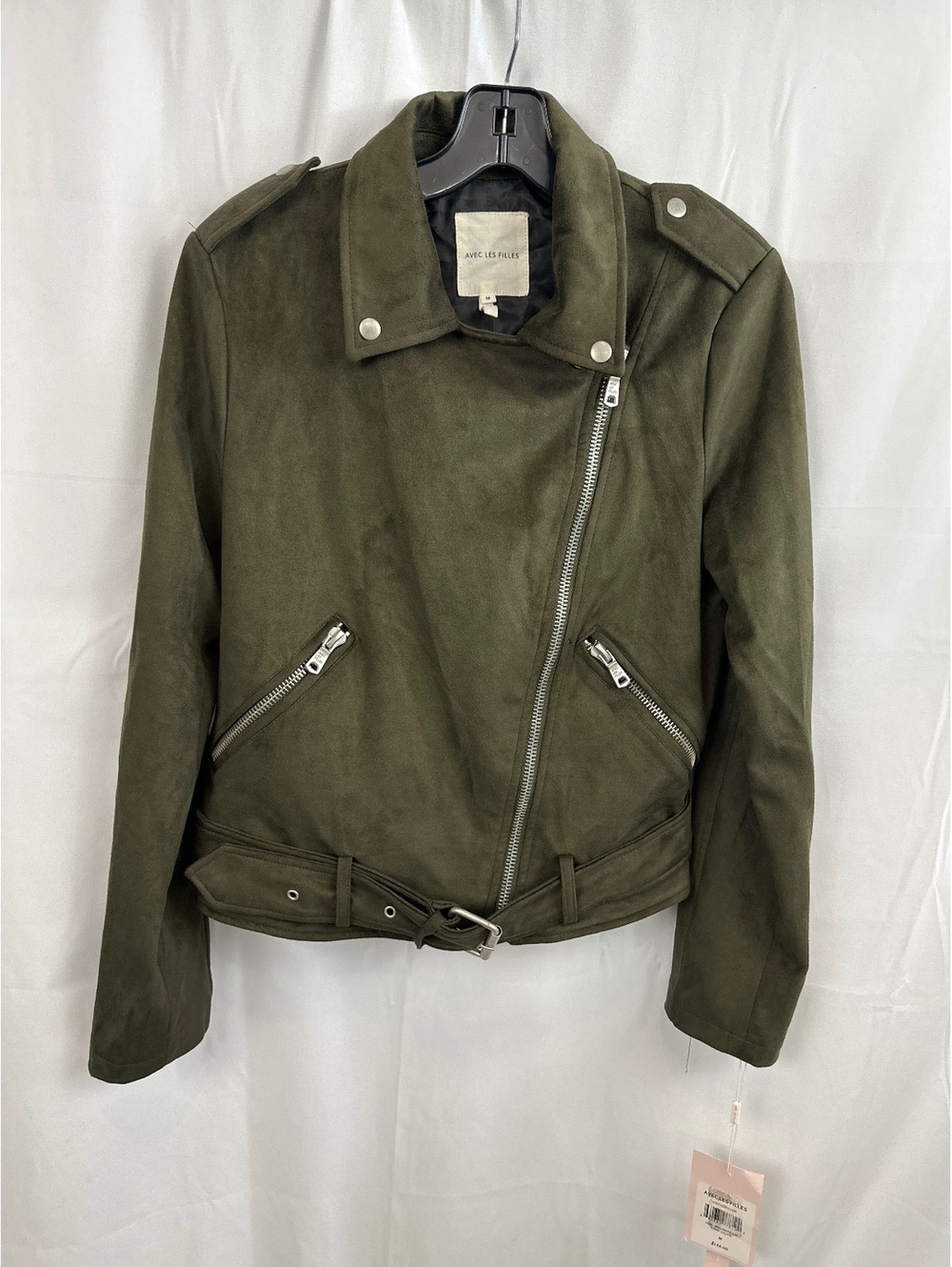 Avec Les Filles Women's Olive Suede Bomber Jacket Size M NWT